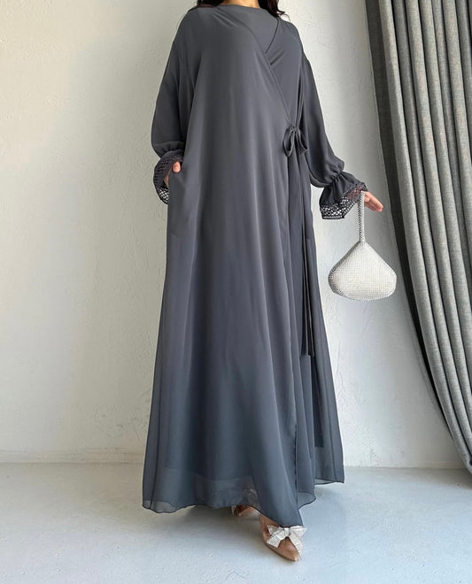 Double Layered Side Tie Up Detail Abaya Dress