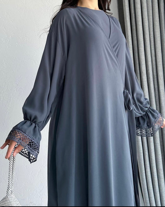 Double Layered Side Tie Up Detail Abaya Dress